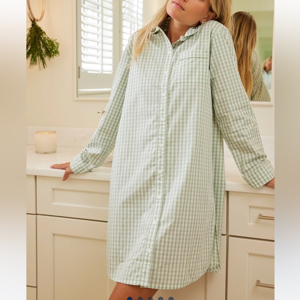 Poplin Nightshirt in Aloe Gingham Lake Pajamas